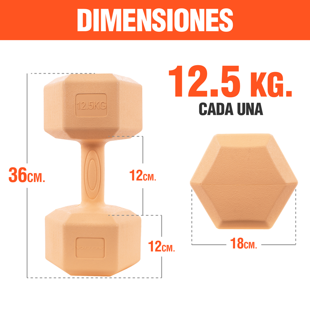 Mancuernas Pesas Hexagonales 12.5kg Altera Entrenamiento 2pz