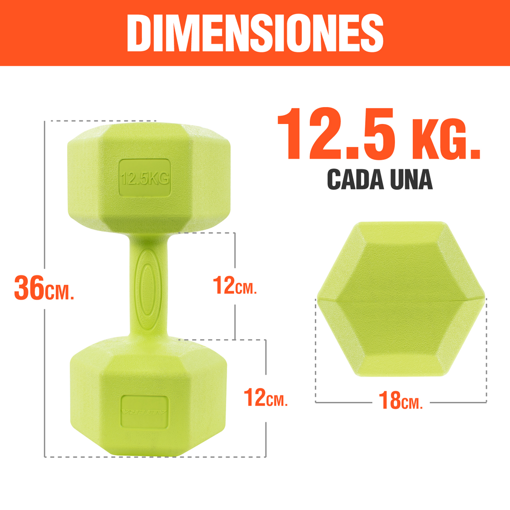 Mancuernas Pesas Hexagonales 12.5kg Altera Entrenamiento 2pz