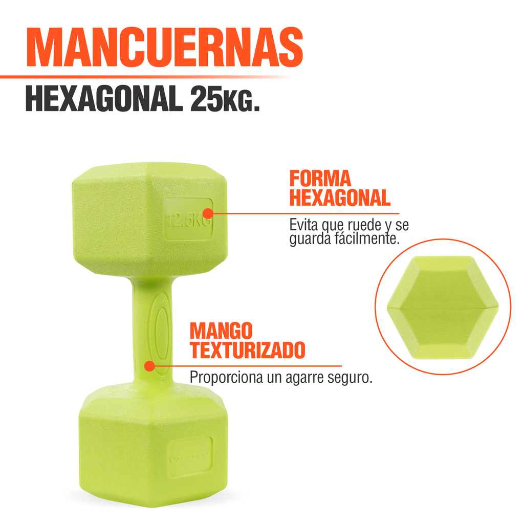 Mancuernas Pesas Hexagonales 12.5kg Altera Entrenamiento 2pz