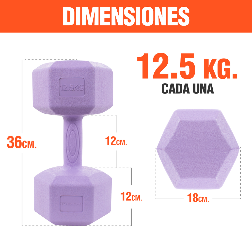 Mancuernas Pesas Hexagonales 12.5kg Altera Entrenamiento 2pz