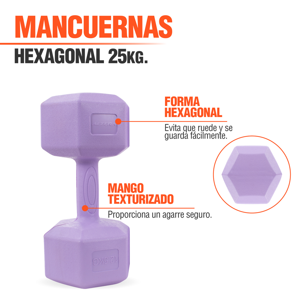 Mancuernas Pesas Hexagonales 12.5kg Altera Entrenamiento 2pz