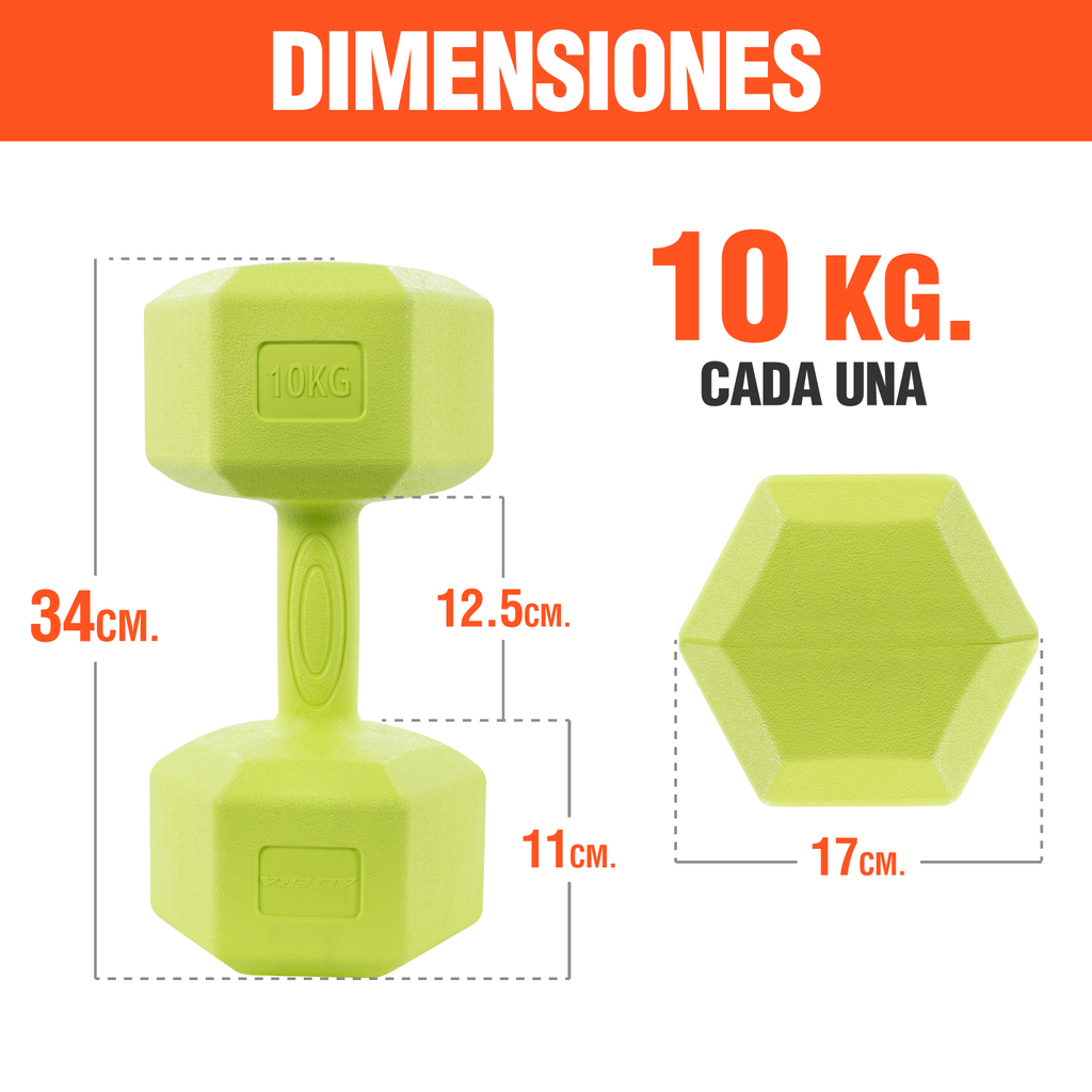 Mancuernas 10 Kg Hexagonales 2pz Pesas Altera Entrenamiento