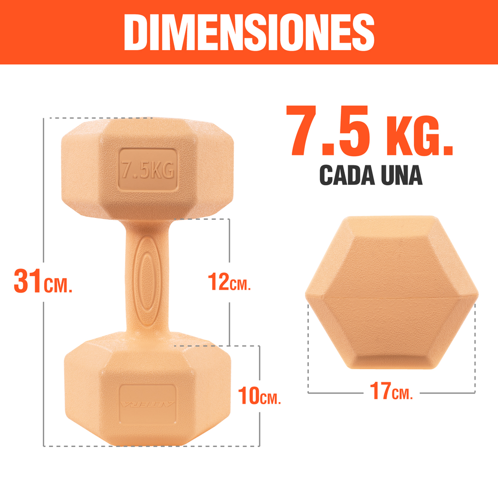 Mancuernas 7.5 Kg Pesas Hexagonales 2pz Altera Entrenamiento