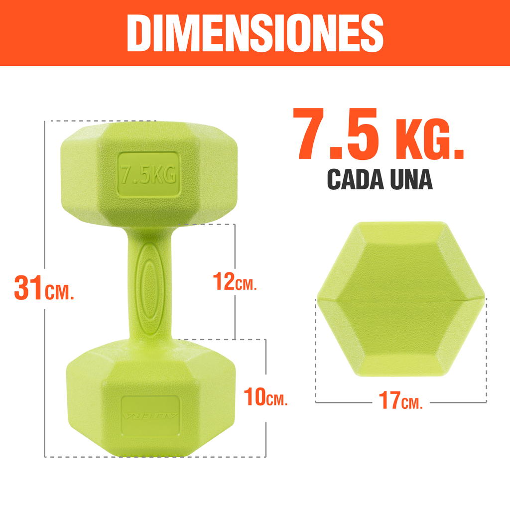 Mancuernas 7.5 Kg Pesas Hexagonales 2pz Altera Entrenamiento