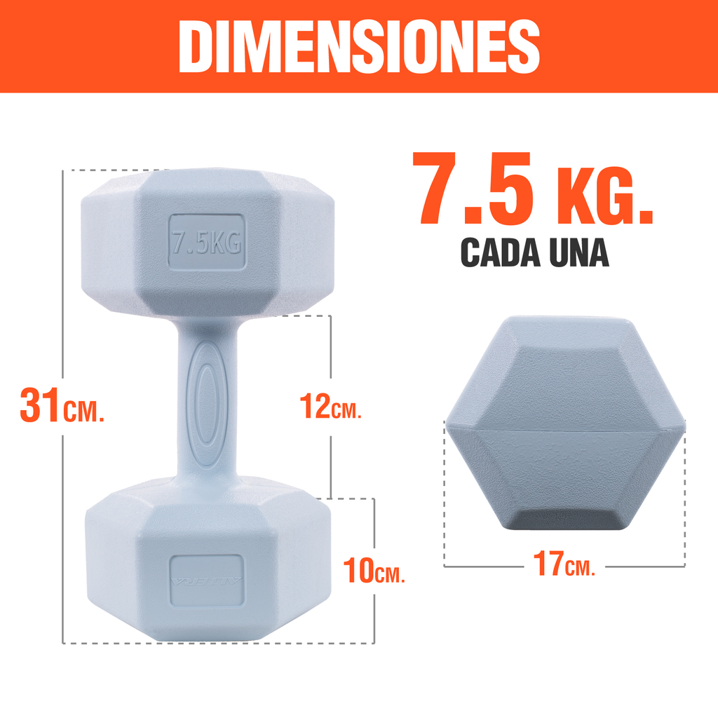 Mancuernas 7.5 Kg Pesas Hexagonales 2pz Altera Entrenamiento