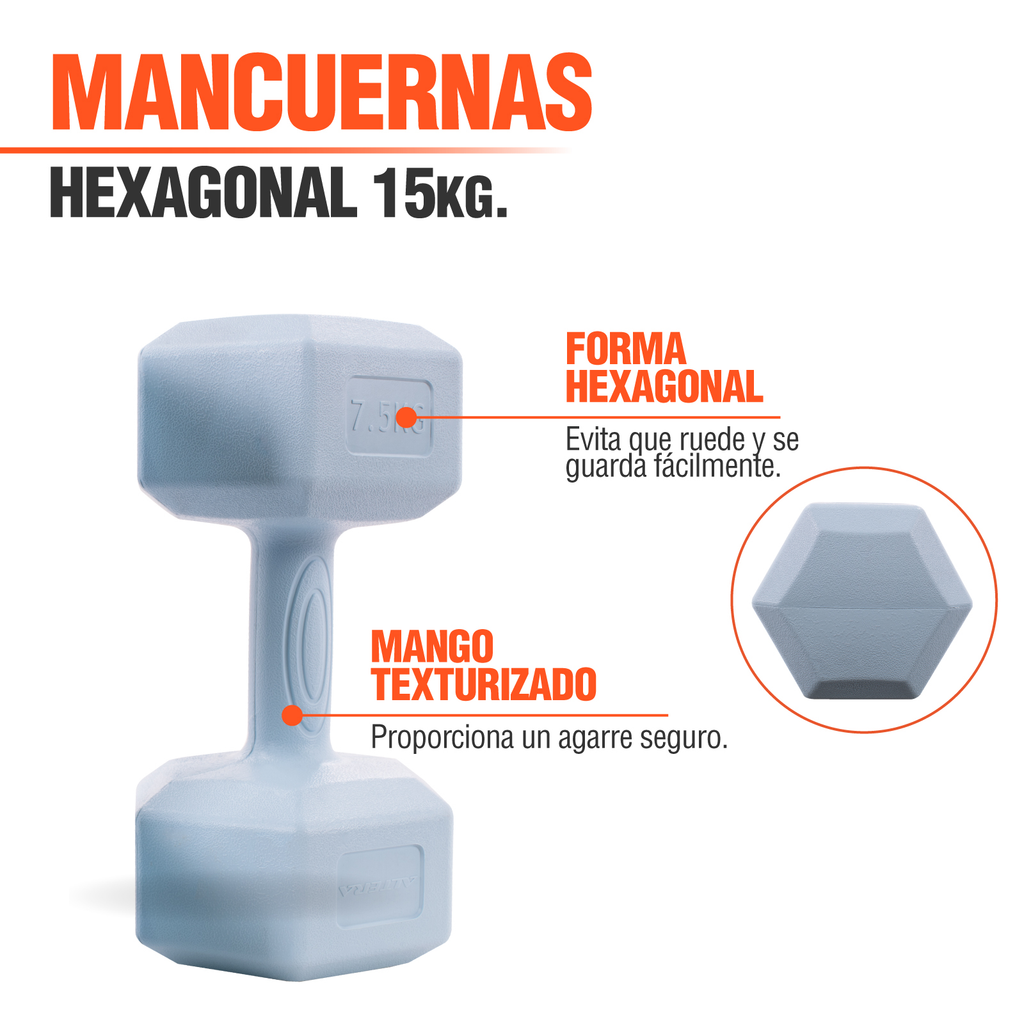 Mancuernas 7.5 Kg Pesas Hexagonales 2pz Altera Entrenamiento