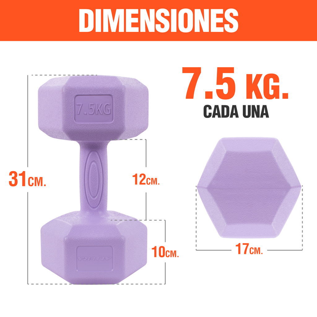 Mancuernas 7.5 Kg Pesas Hexagonales 2pz Altera Entrenamiento