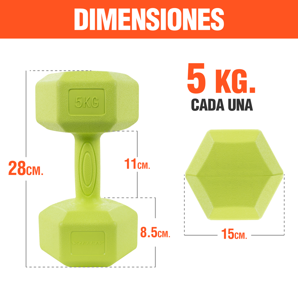Mancuernas 5 Kg Hexagonales Set Par Altera Ejercicio Gym