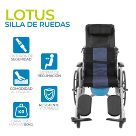 Silla De Ruedas Reclinable Con Posapiés Y Wc Extraíble