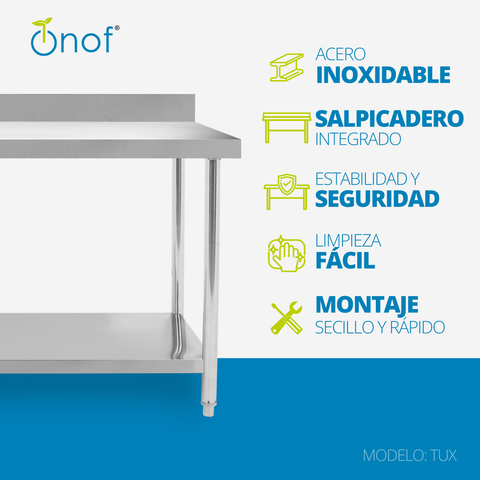 Mesa A Pared De Acero Inoxidable Onof Cocina 100x150x68 Cm