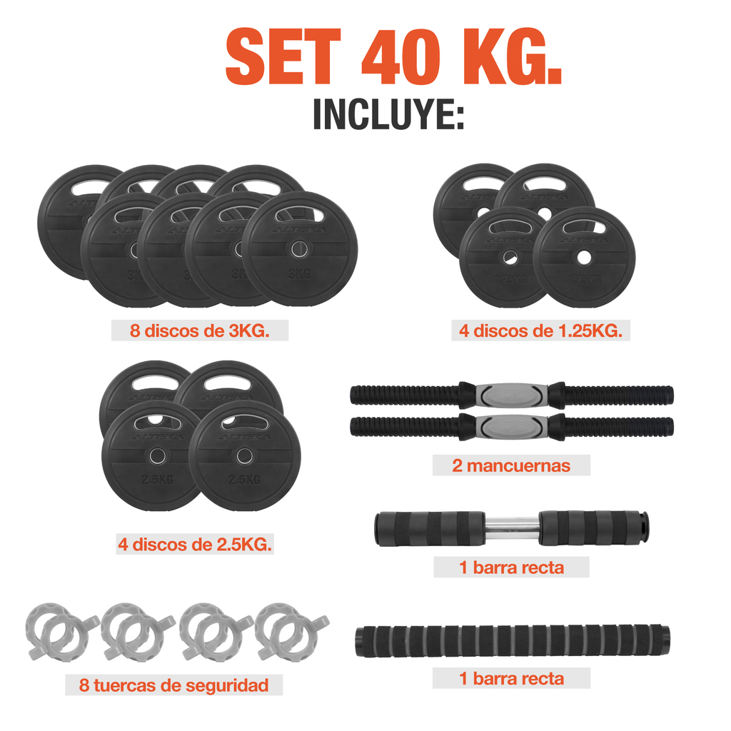 Set De Mancuernas Para Ejercicio 40 Kg Altera Ajustables Gym