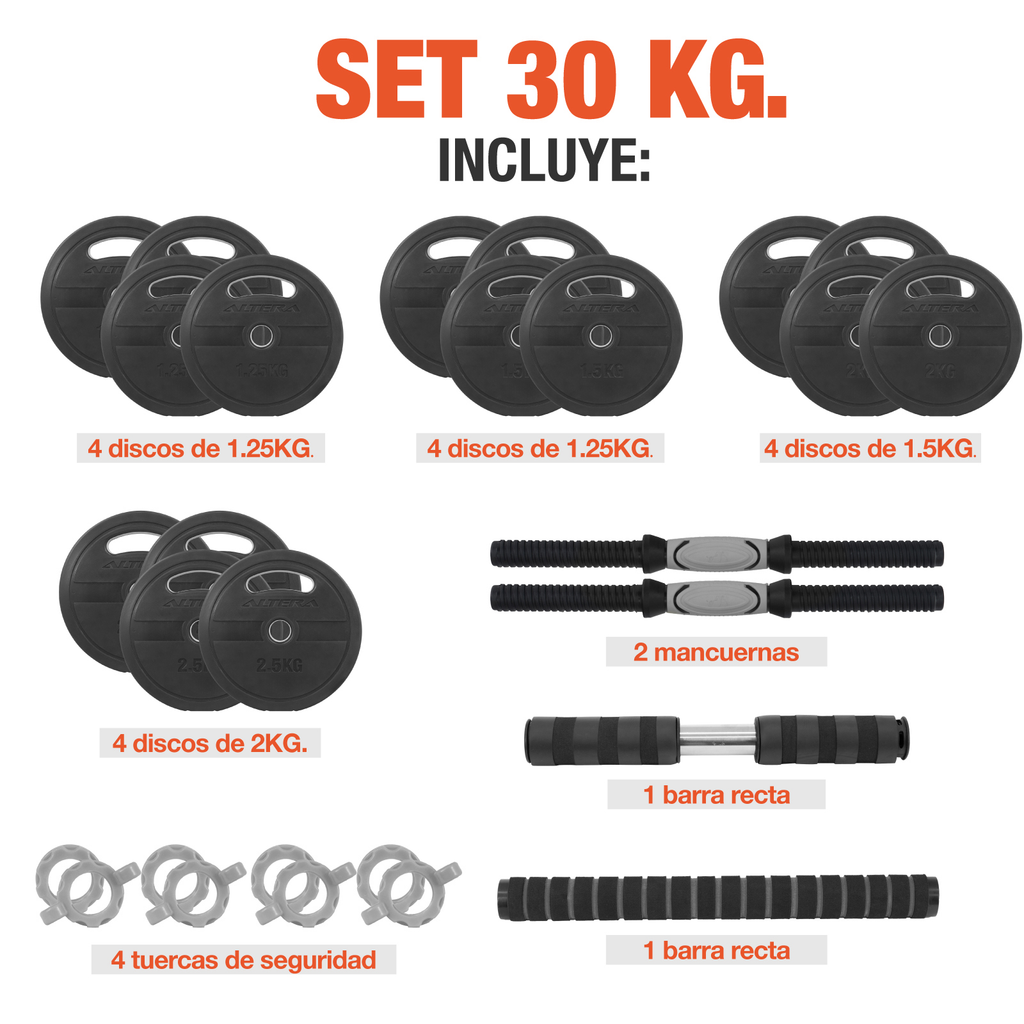 Set De Mancuernas Altera 30 Kg Para Ejercicio Gym Ajustables