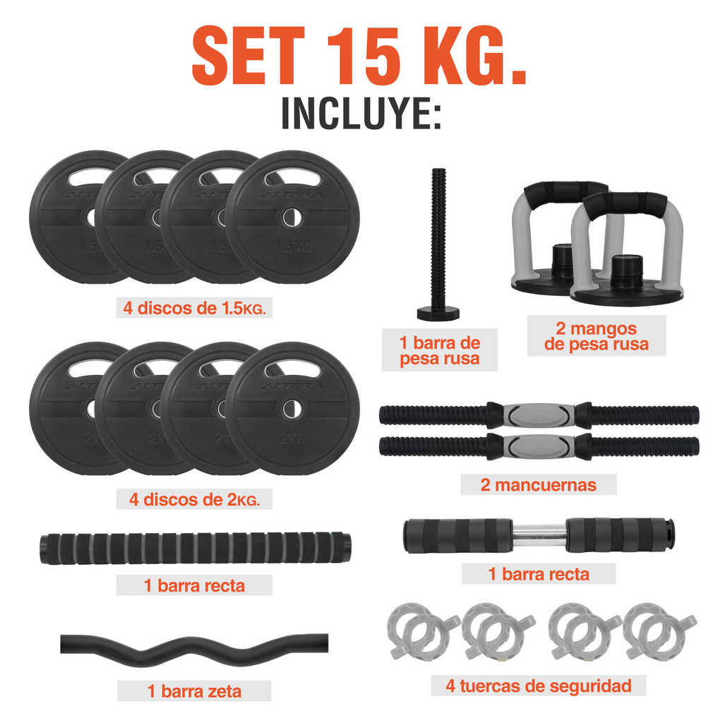 Set De Mancuernas Ajustables 15kg Altera Pesas Gym Ejercicio
