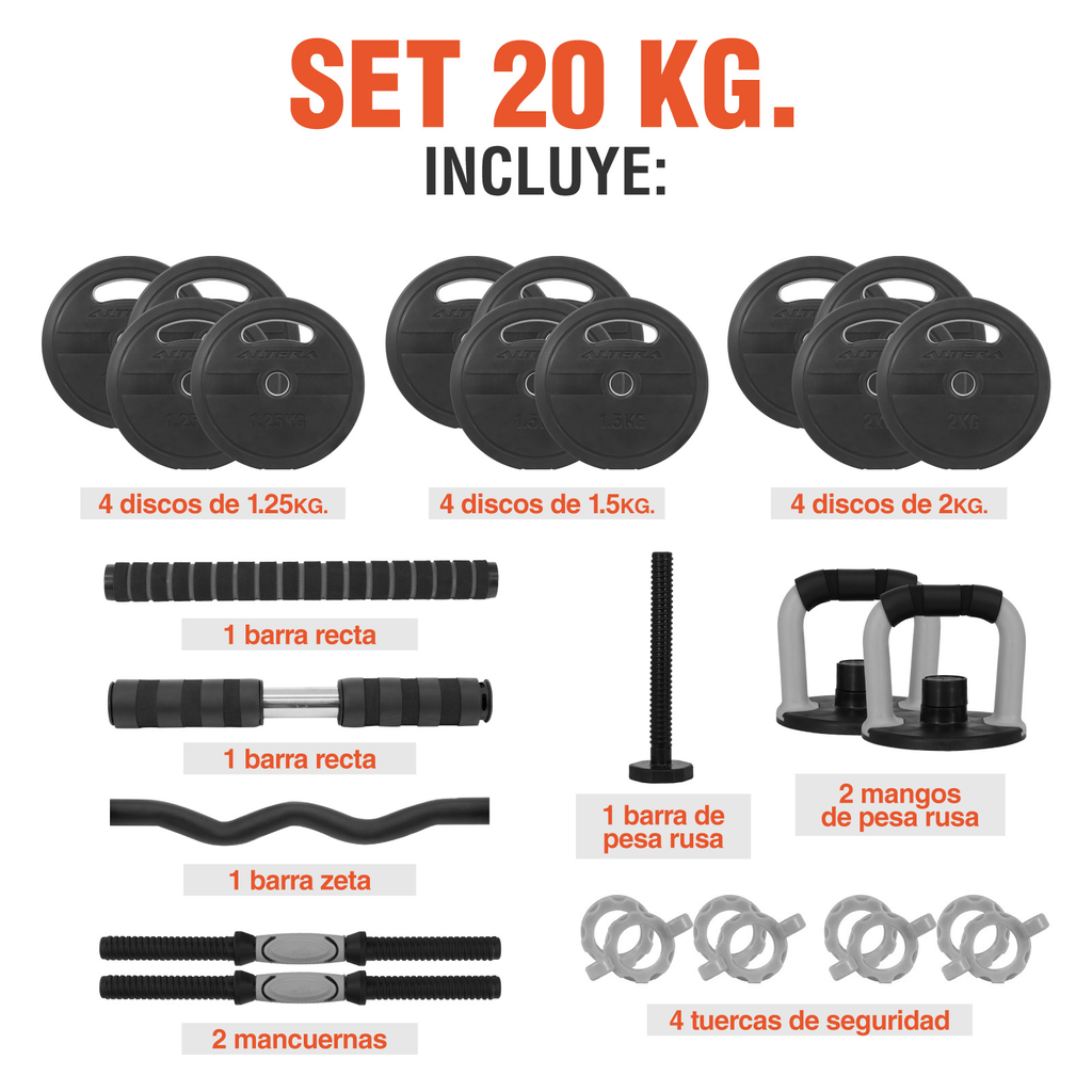 Set De Mancuernas 20 Kg Altera Ajustables Ejercicio Barra Z