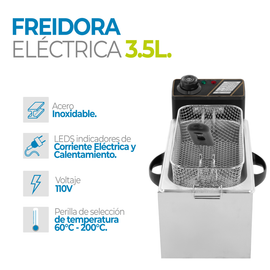 Freidora Electrica Onof Profesional Acero Inoxidable 3.5 L