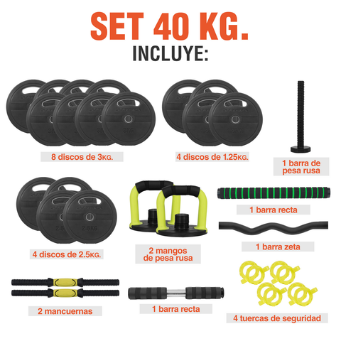 Set De Mancuernas Altera 40 Kg Pesas Kit Ejercicio Barra Z
