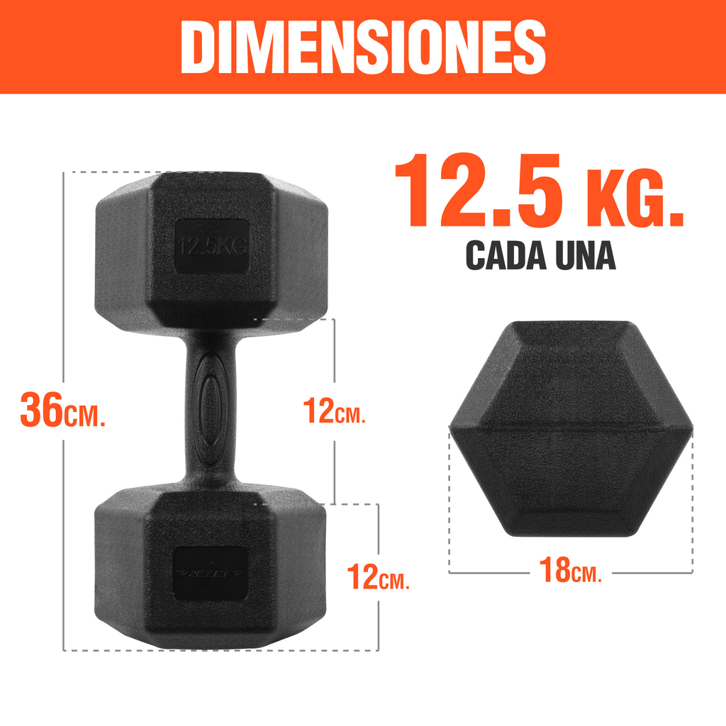 Mancuernas Pesas Hexagonales 12.5kg Altera Entrenamiento 2pz