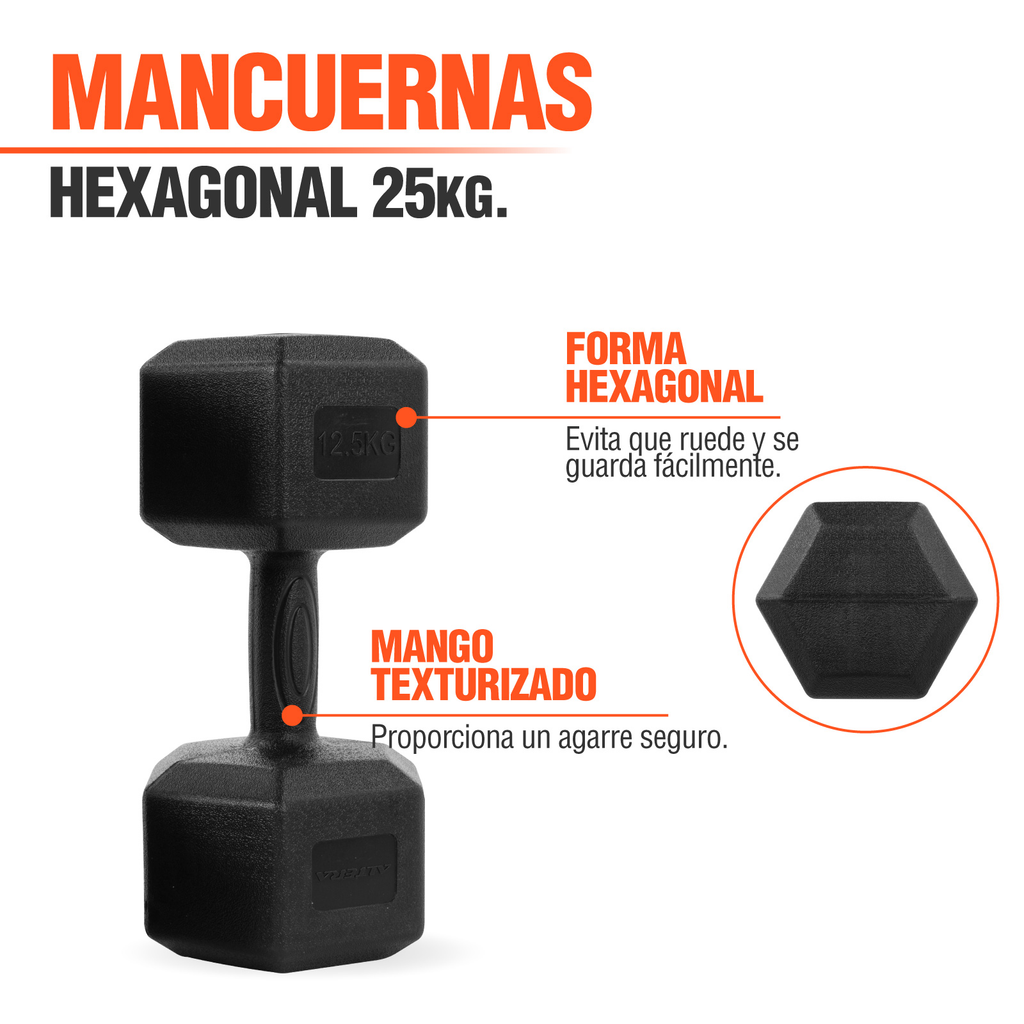 Mancuernas Pesas Hexagonales 12.5kg Altera Entrenamiento 2pz