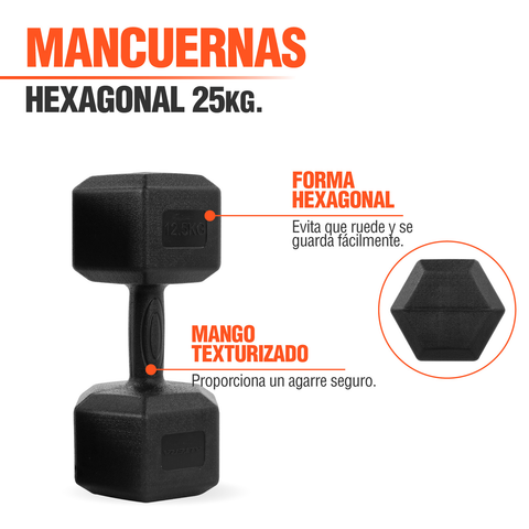 Mancuernas Pesas Hexagonales 12.5kg Altera Entrenamiento 2pz