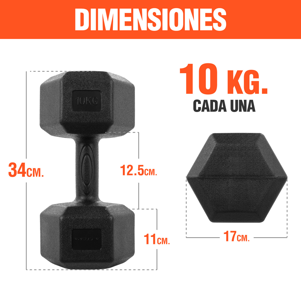 Mancuernas 10 Kg Hexagonales 2pz Pesas Altera Entrenamiento