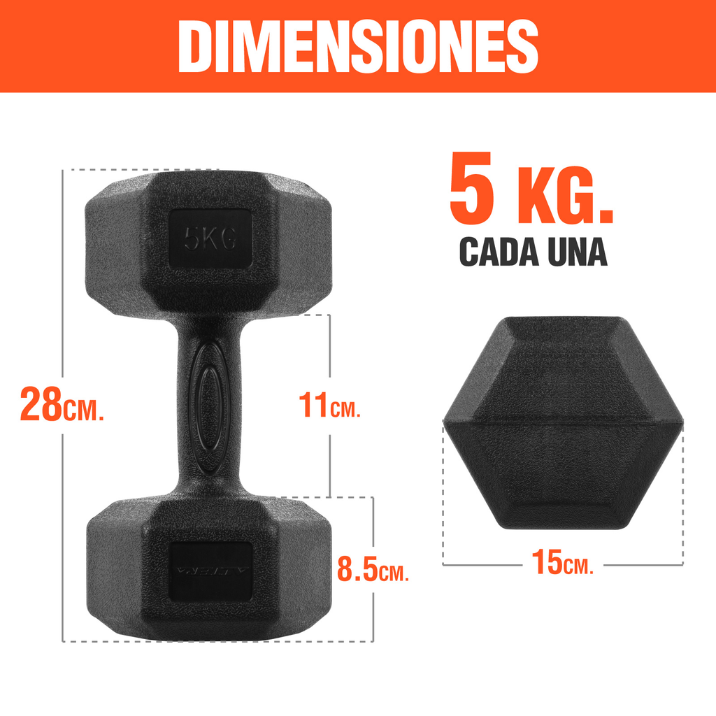 Mancuernas 5 Kg Hexagonales Set Par Altera Ejercicio Gym