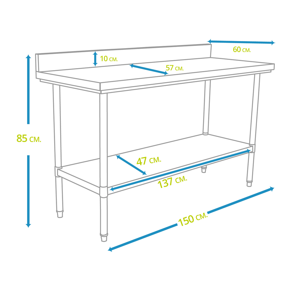 Mesa A Pared De Trabajo Onof 95x150x60 Acero Inoxidable 100%