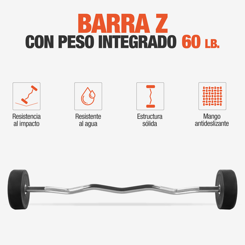 Barra Z Peso Fijo 60 Lb Integrado Acero Gimnasio Crossfit