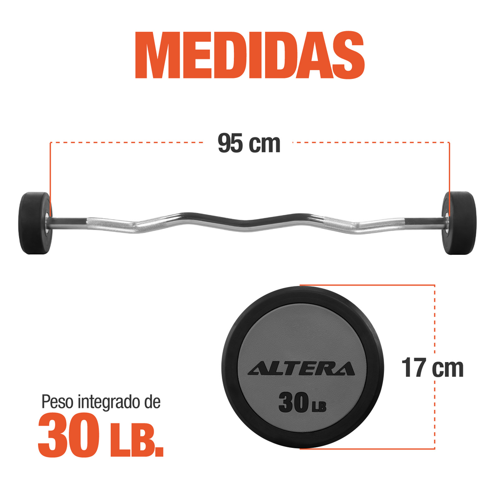 Barra Z Peso Fijo 30 Lb Integrado Acero Gimnasio Crossfit