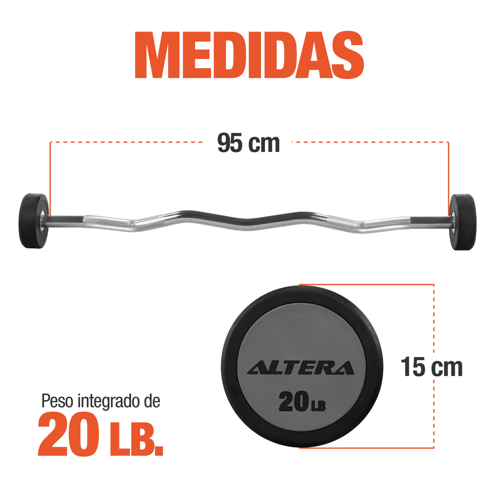 Barra Z Peso Fijo 20 Lb Integrado Acero Gimnasio Crossfit
