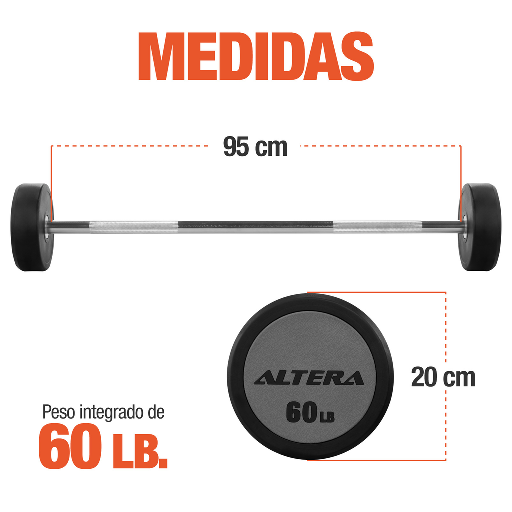 Barra Recta Peso Integrado Gym Crossfit 60lbs Fijo