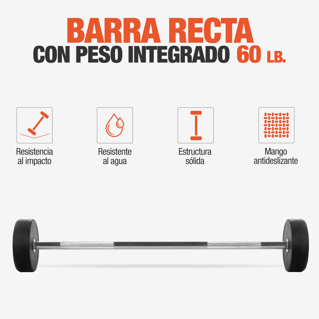 Barra Recta Peso Integrado Gym Crossfit 60lbs Fijo