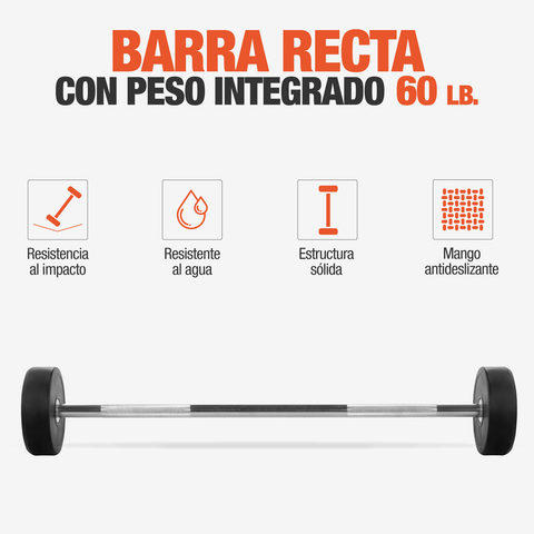 Barra Recta Peso Integrado Gym Crossfit 60lbs Fijo