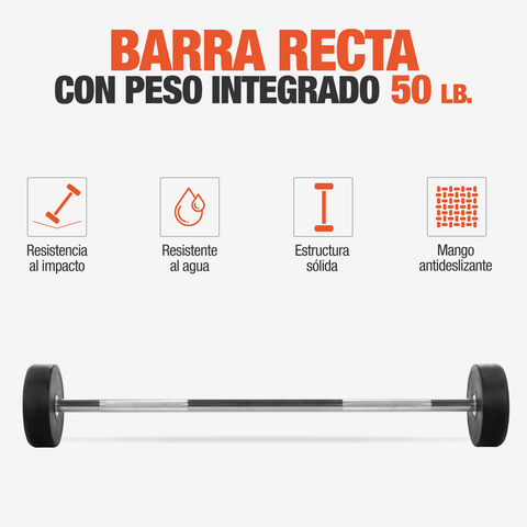 Barra Recta Peso Integrado Gym Crossfit 50lbs Fijo