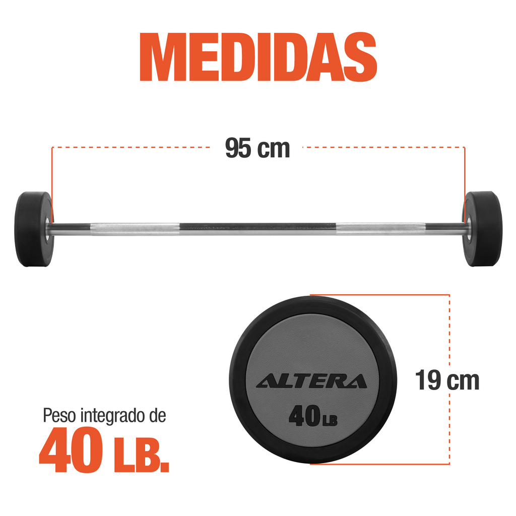 Barra Recta Peso Integrado Gym Crossfit 40 Lbs Fijo