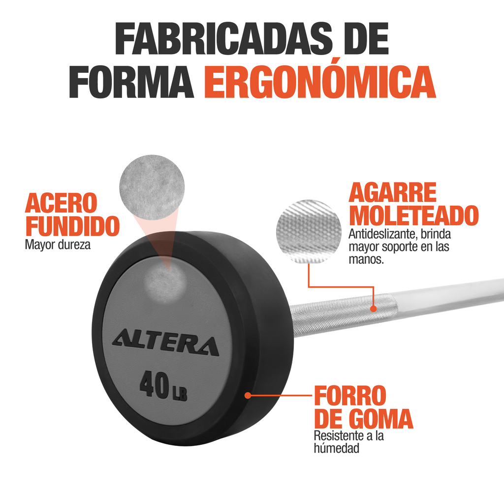 Barra Recta Peso Integrado Gym Crossfit 40 Lbs Fijo