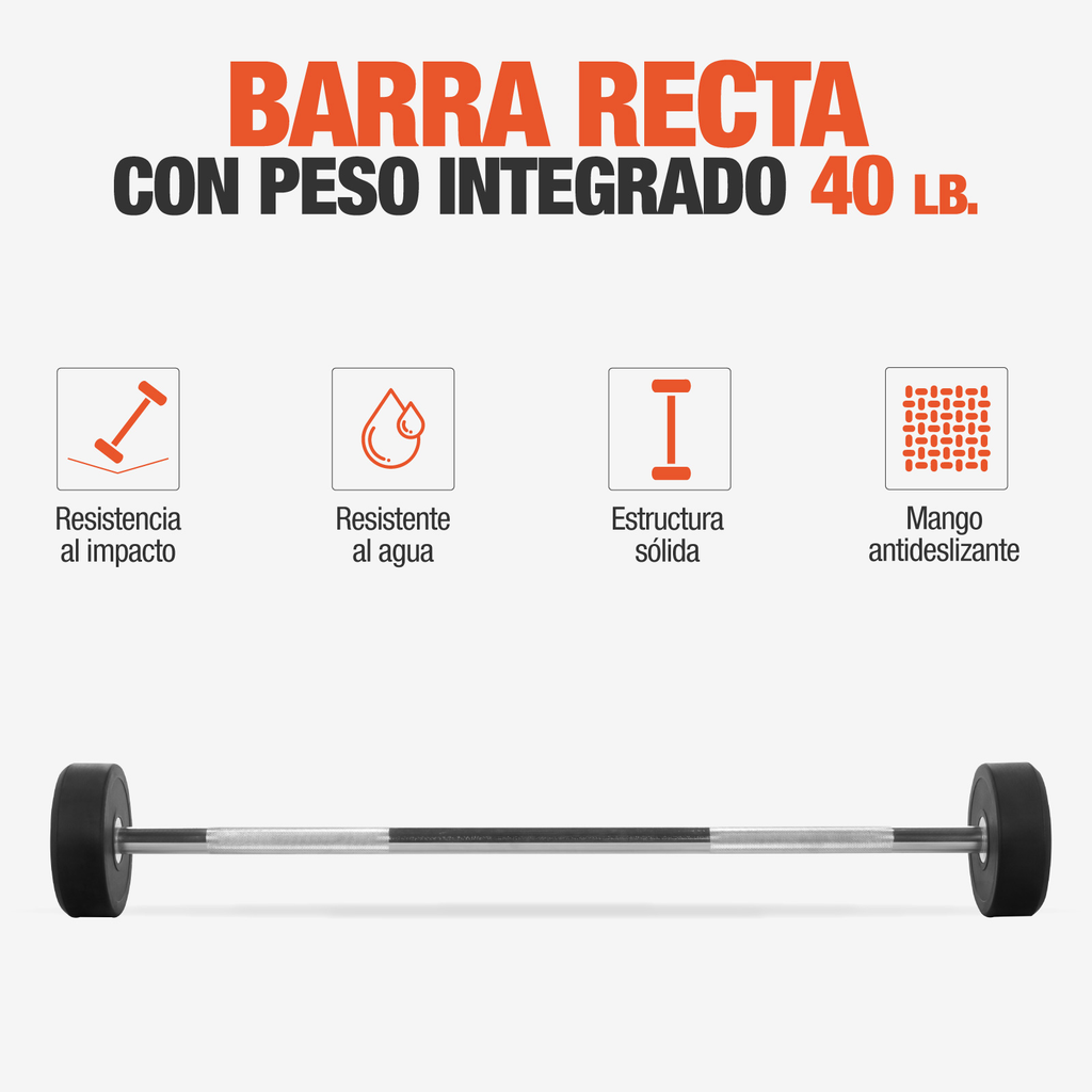 Barra Recta Peso Integrado Gym Crossfit 40 Lbs Fijo