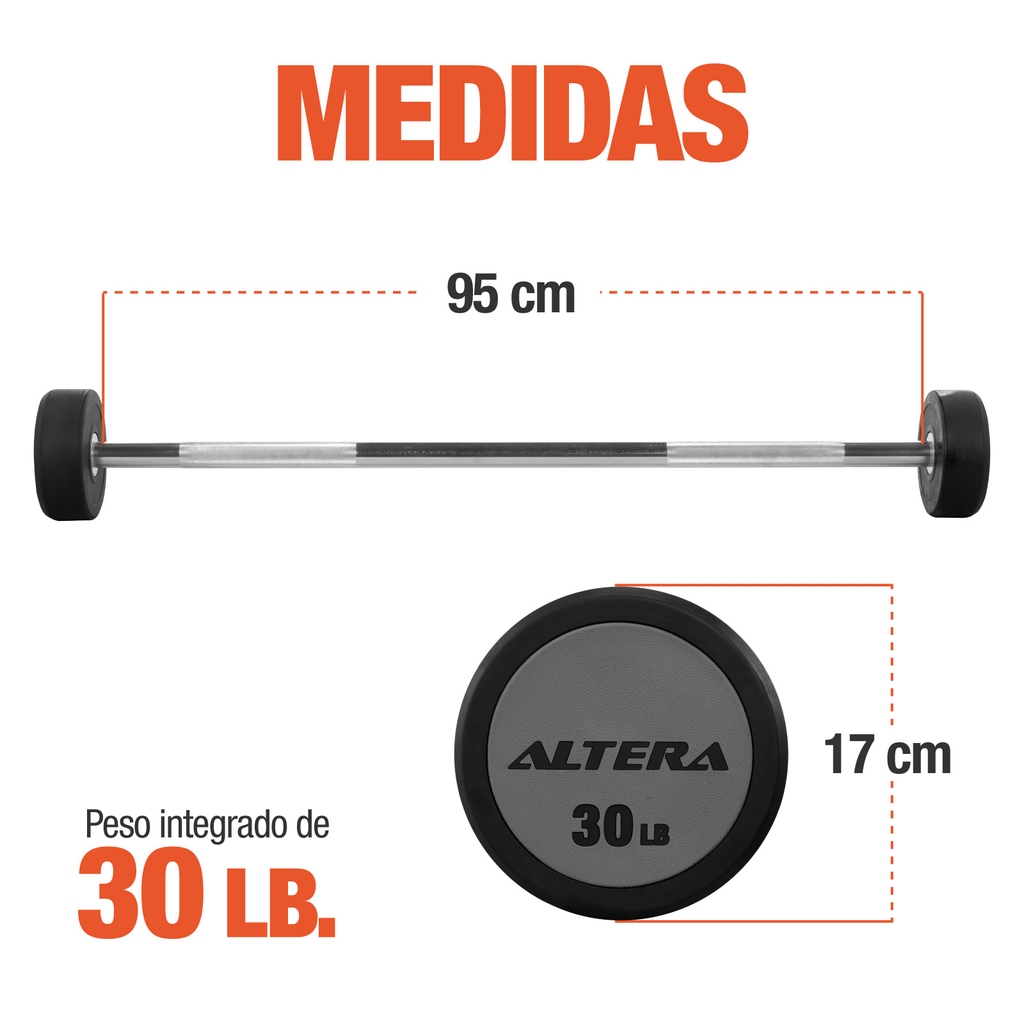 Barra Recta Peso Integrado Gym Crossfit 30 Lbs Fijo