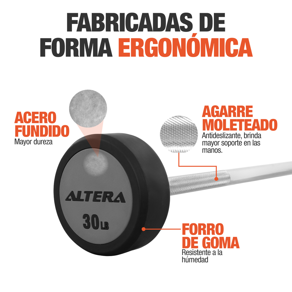 Barra Recta Peso Integrado Gym Crossfit 30 Lbs Fijo