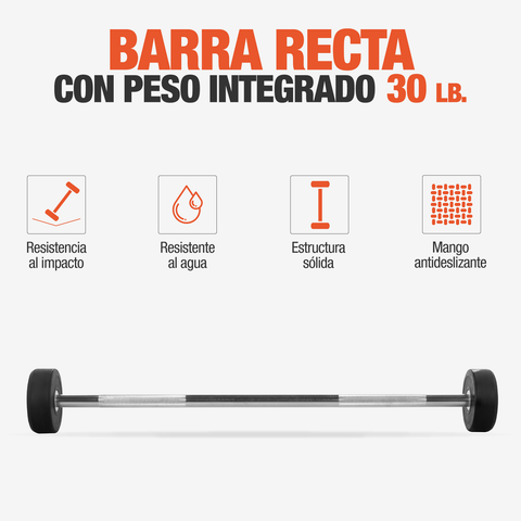 Barra Recta Peso Integrado Gym Crossfit 30 Lbs Fijo