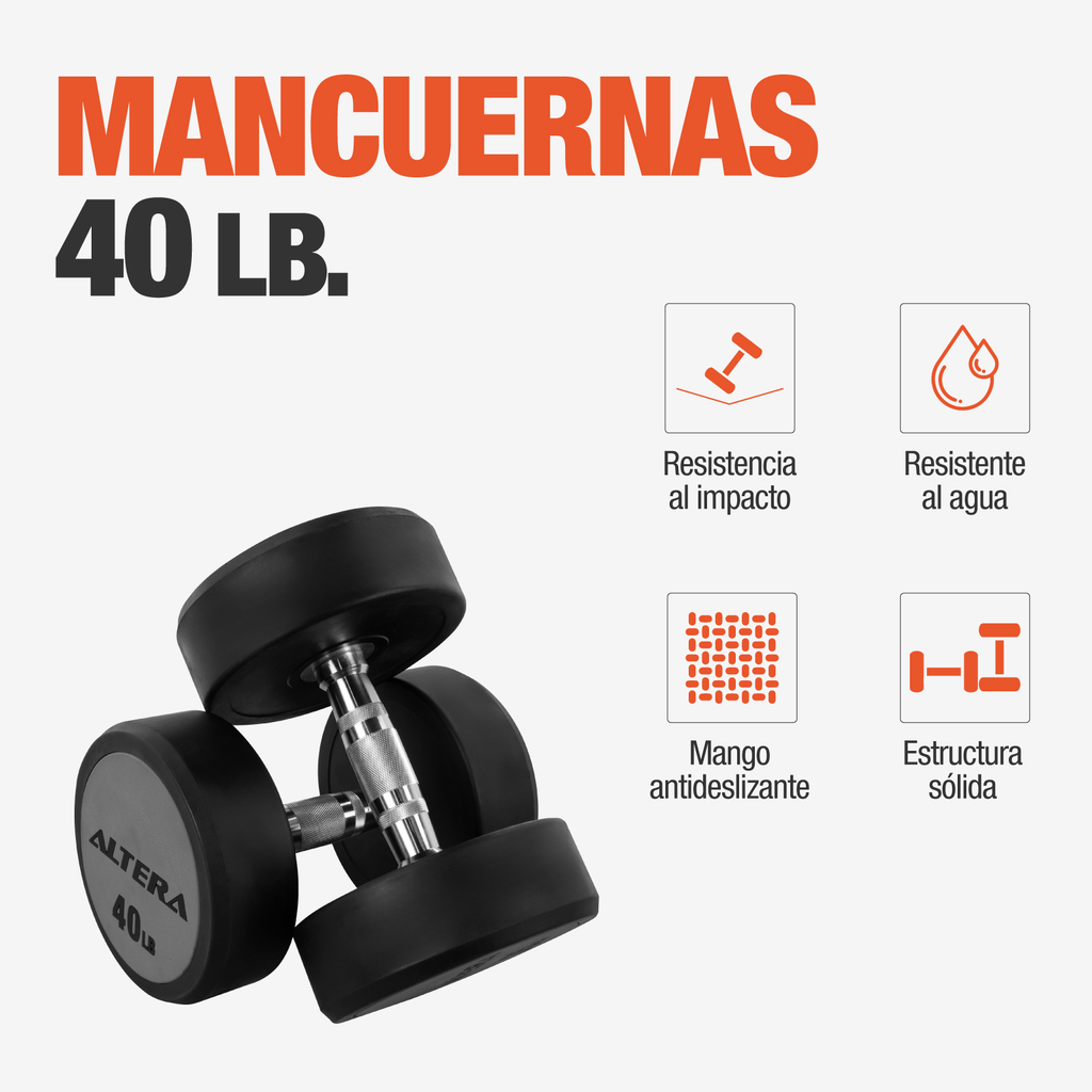 Mancuernas 40 Lbs Altera Pesas Redondas Gimnasio Profesional