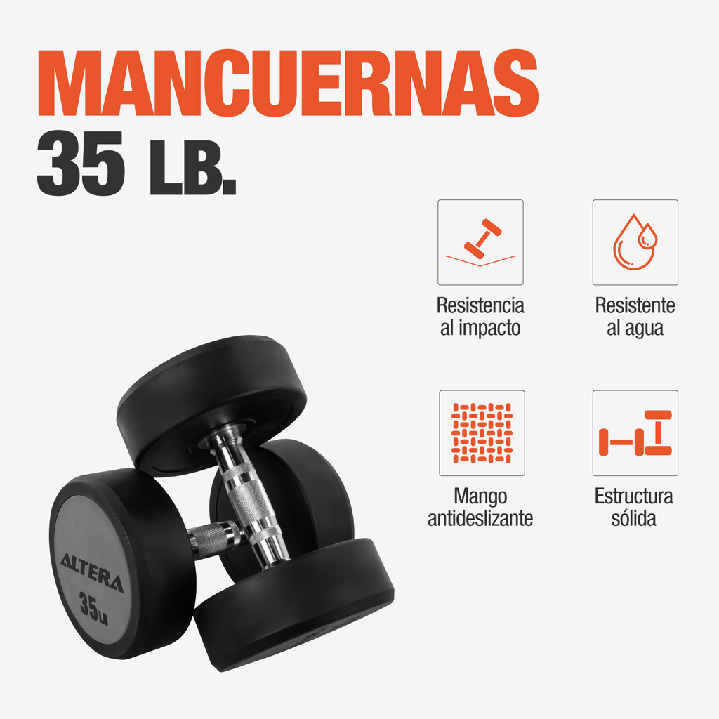 Mancuernas 35 Lbs Altera Pesas Redondas Gimnasio Profesional