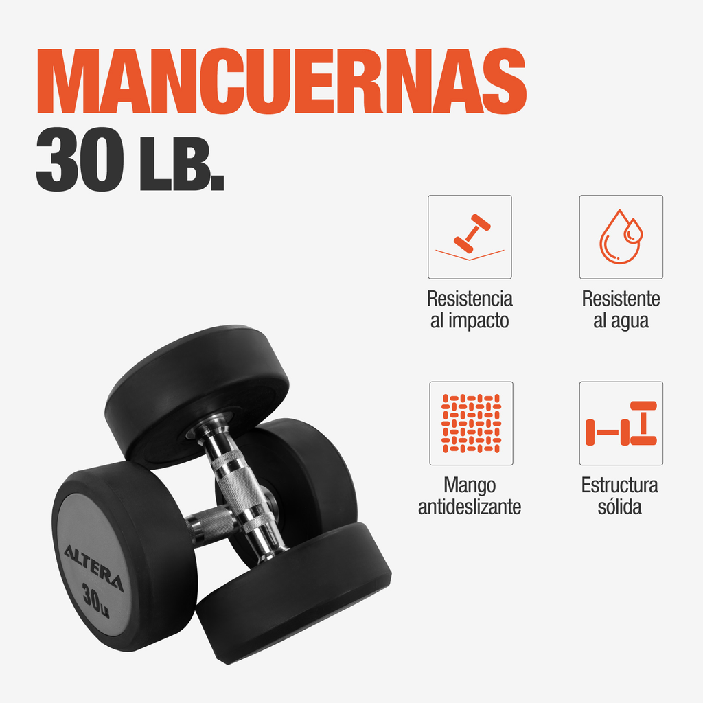Mancuernas 30 Lbs Altera Pesas Redondas Gimnasio Profesional