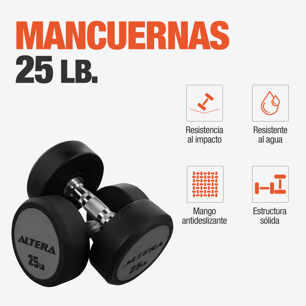 Mancuernas 25 Lbs Altera Pesas Redondas Gimnasio Profesional