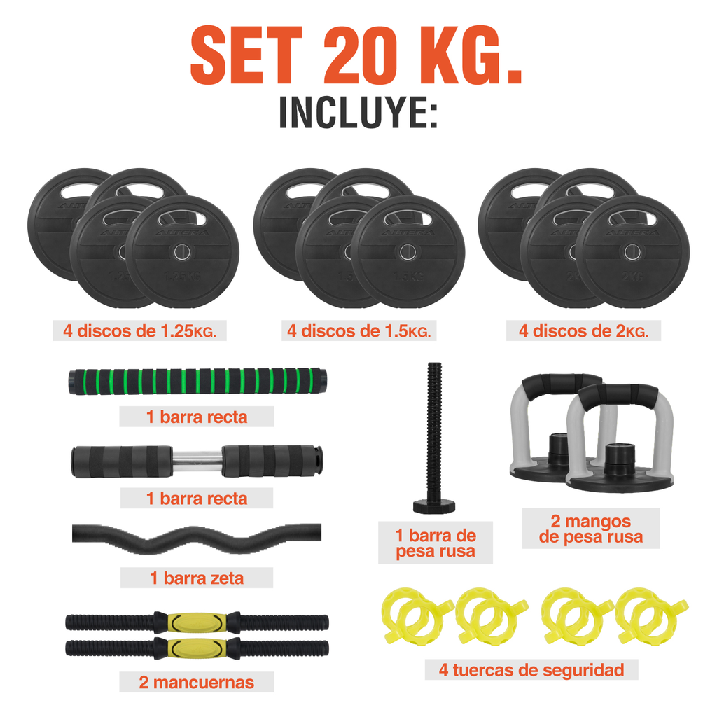 Set De Mancuernas 20 Kg Altera Ajustables Ejercicio Barra Z