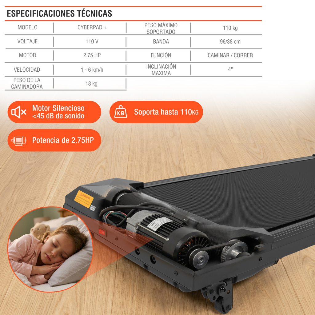 Caminadora Eléctrica Inclinacion Gym 2.75hp Led 110kg Altera