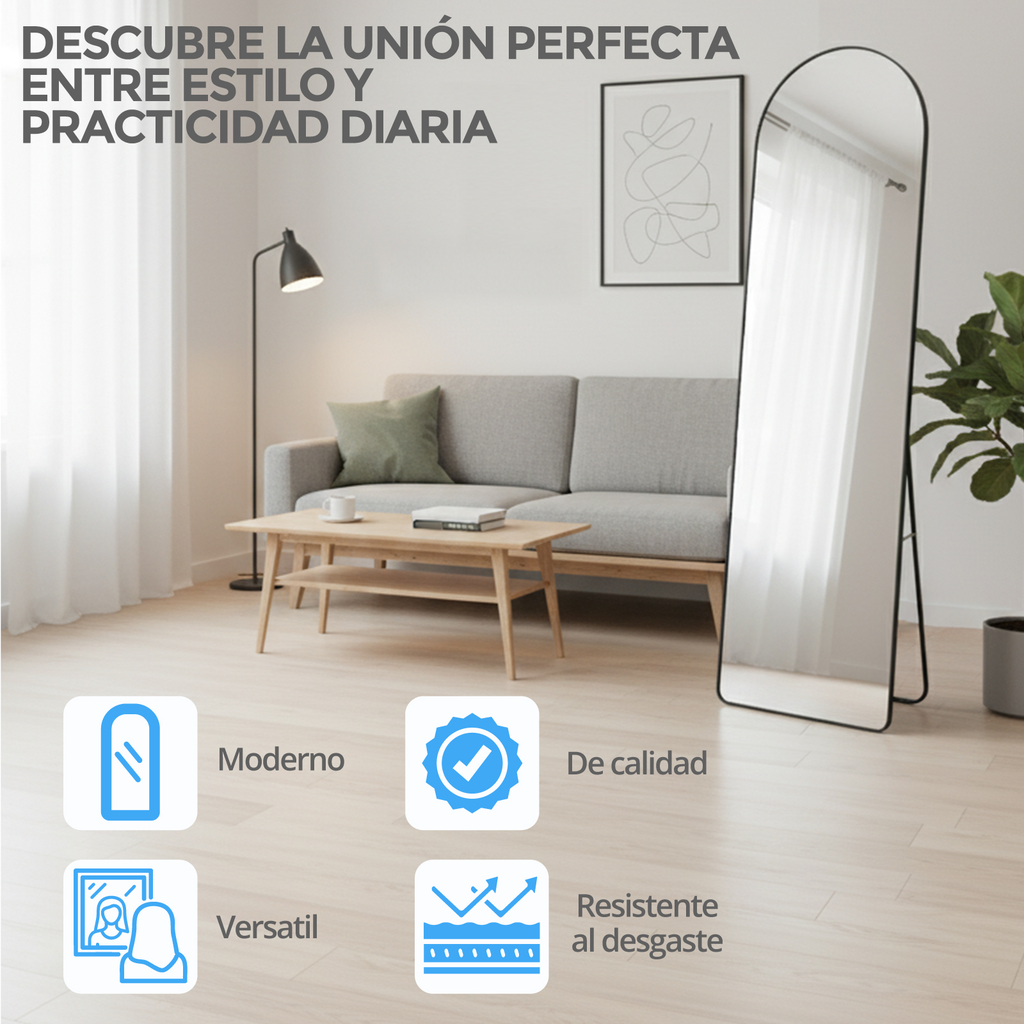 Espejo De Piso Cuerpo Completo Grande Moderno Arqueado Onof