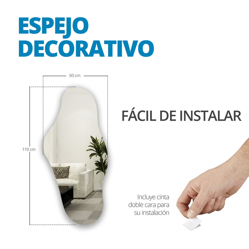 Espejo De Pared Grande Asimetrico Sin Marco Onof Decorativo
