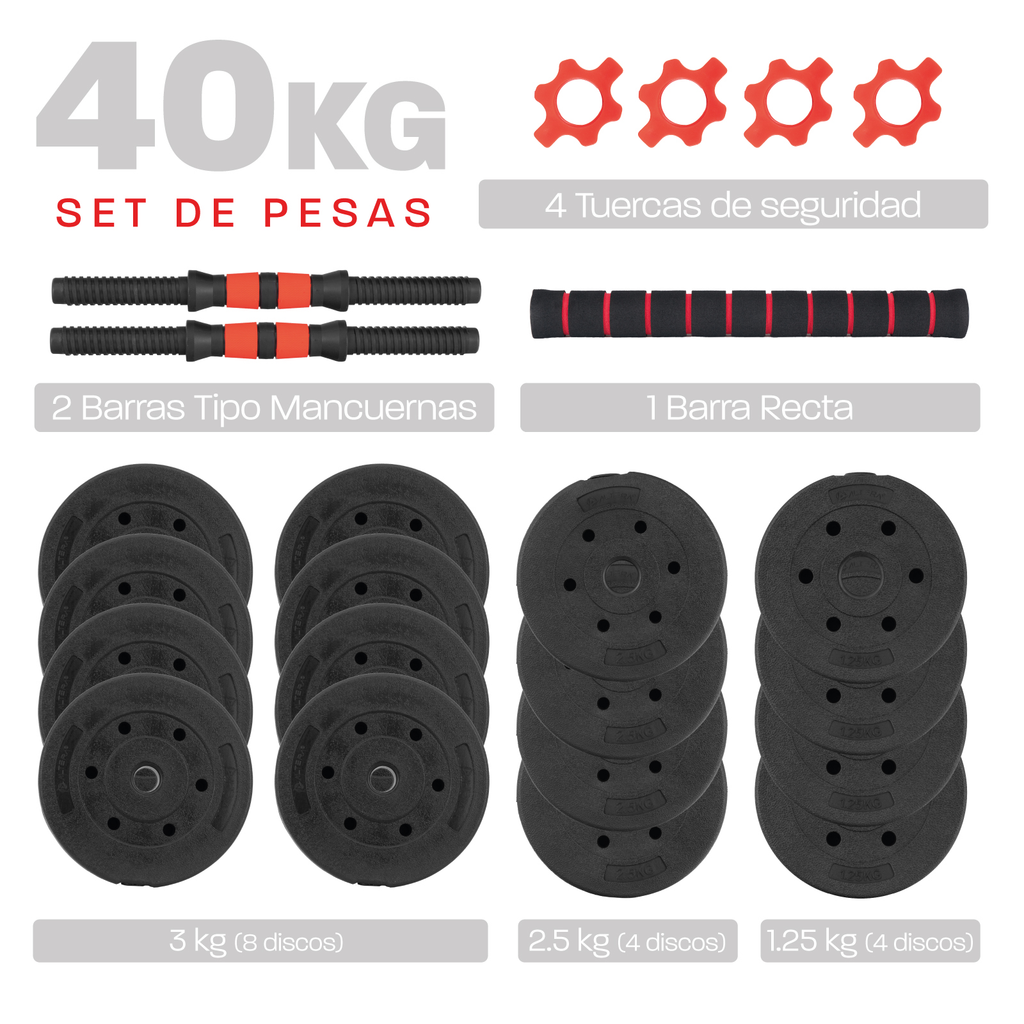Set Mancuernas Altera Barra Ajustable Total 40kg Disco Pesas