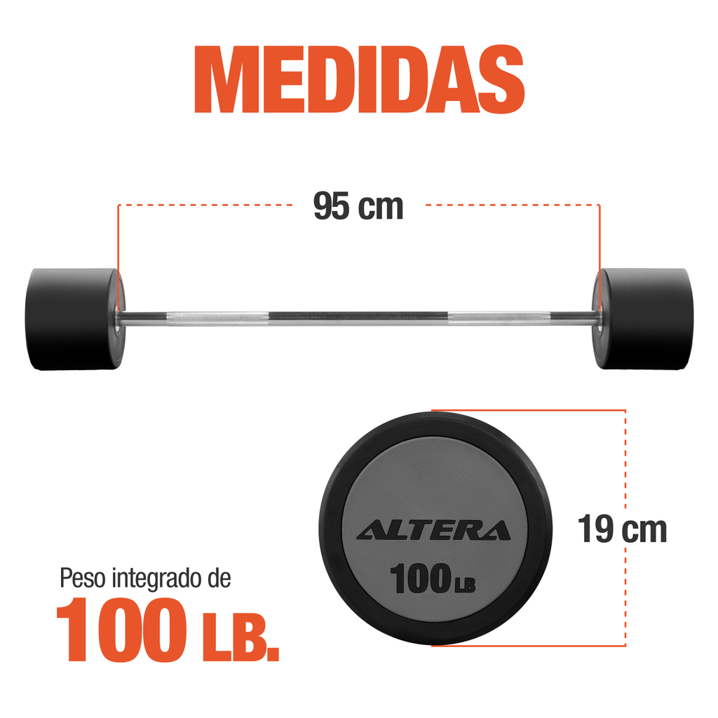 Barra Recta Peso Fijo Integrado 100lb Crossfit Gym Altera