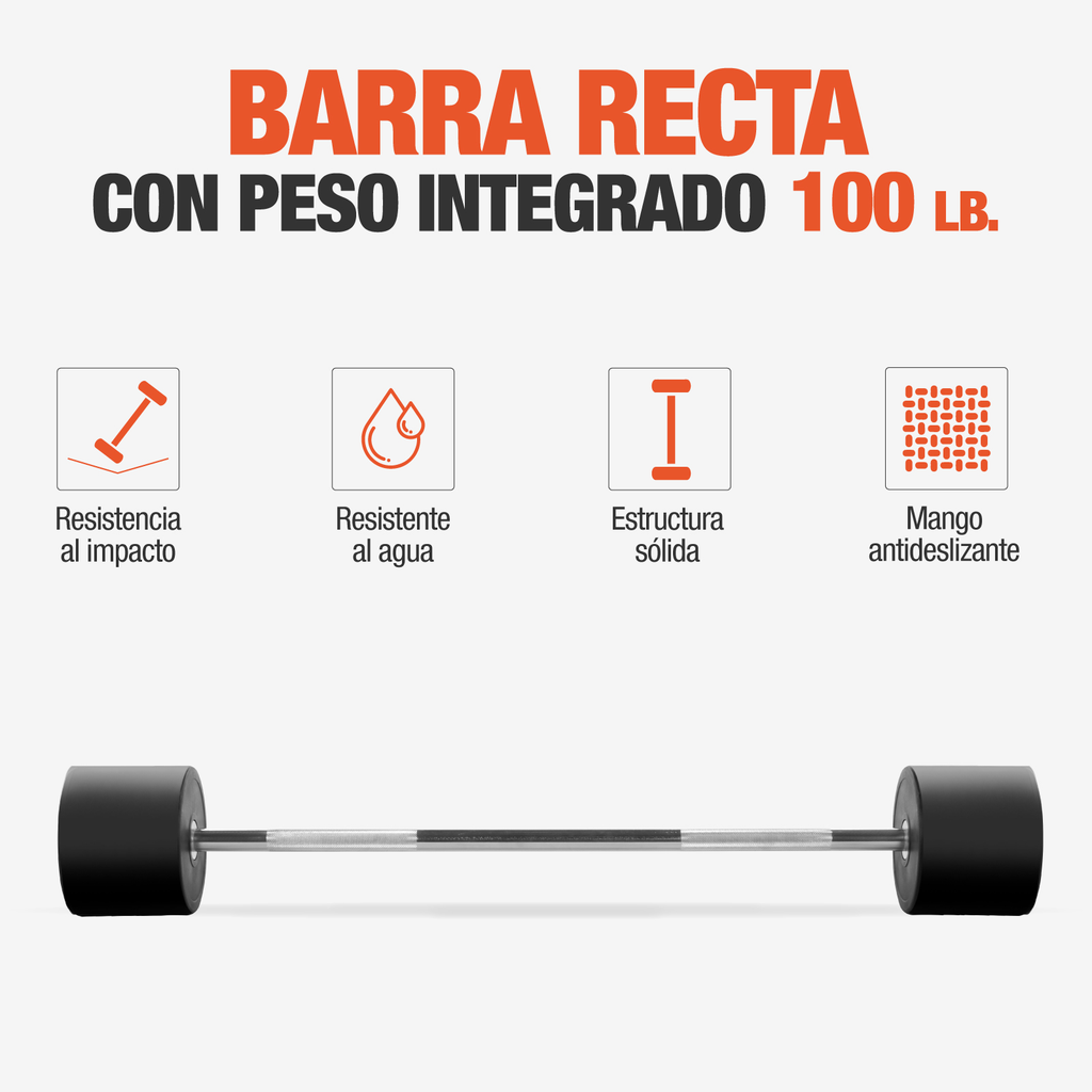 Barra Recta Peso Fijo Integrado 100lb Crossfit Gym Altera